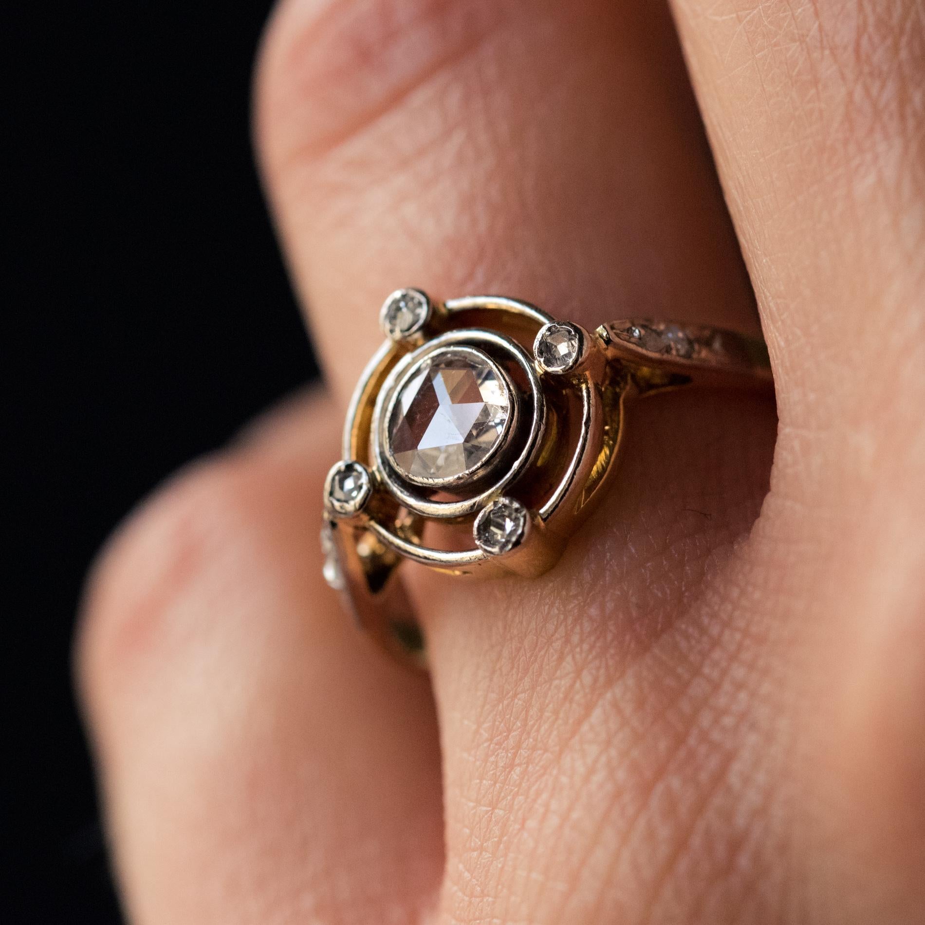 Women's French 1890s 18 Karat Yellow Gold Rose-Cut Diamonds Ring