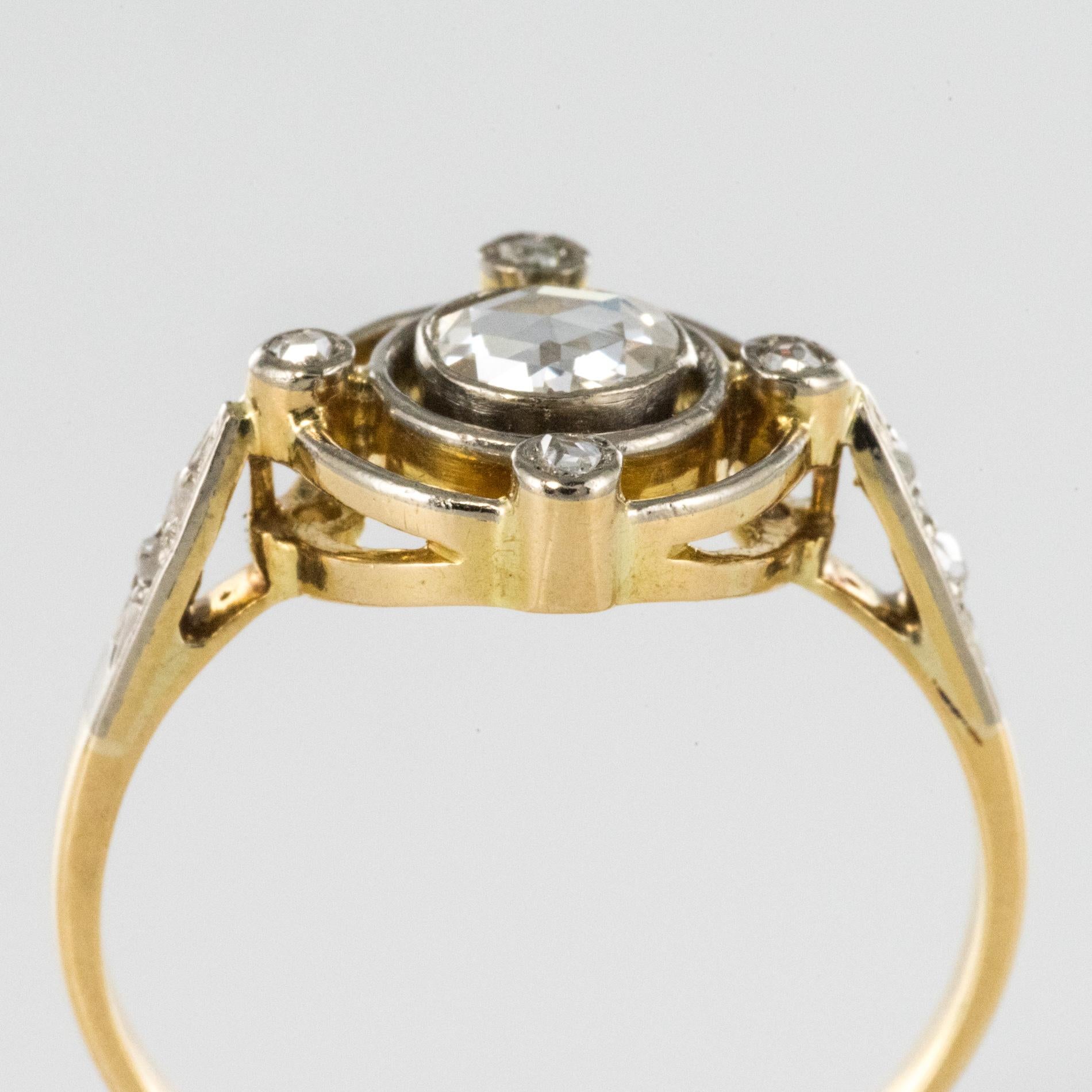 French 1890s 18 Karat Yellow Gold Rose-Cut Diamonds Ring 1