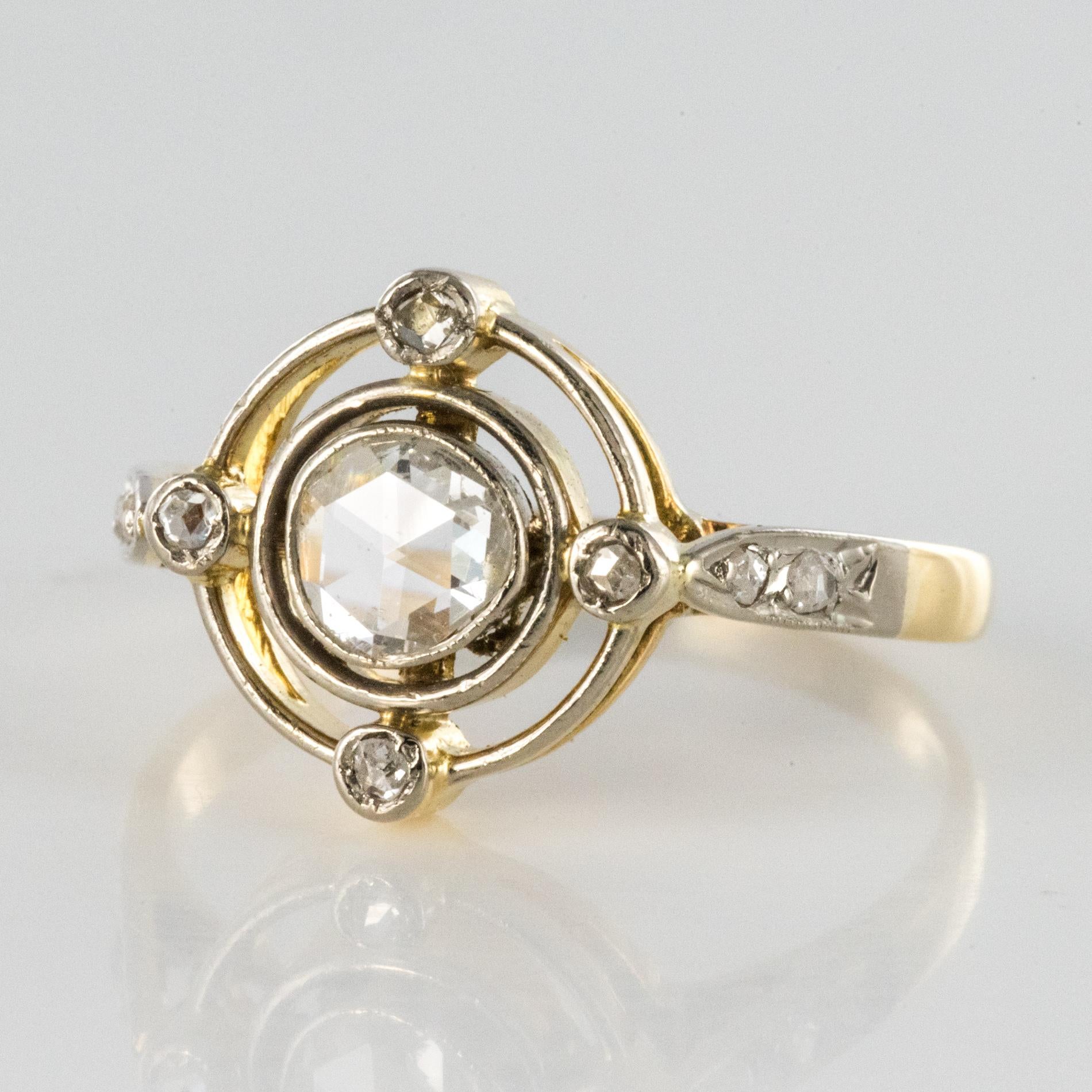 French 1890s 18 Karat Yellow Gold Rose-Cut Diamonds Ring 2