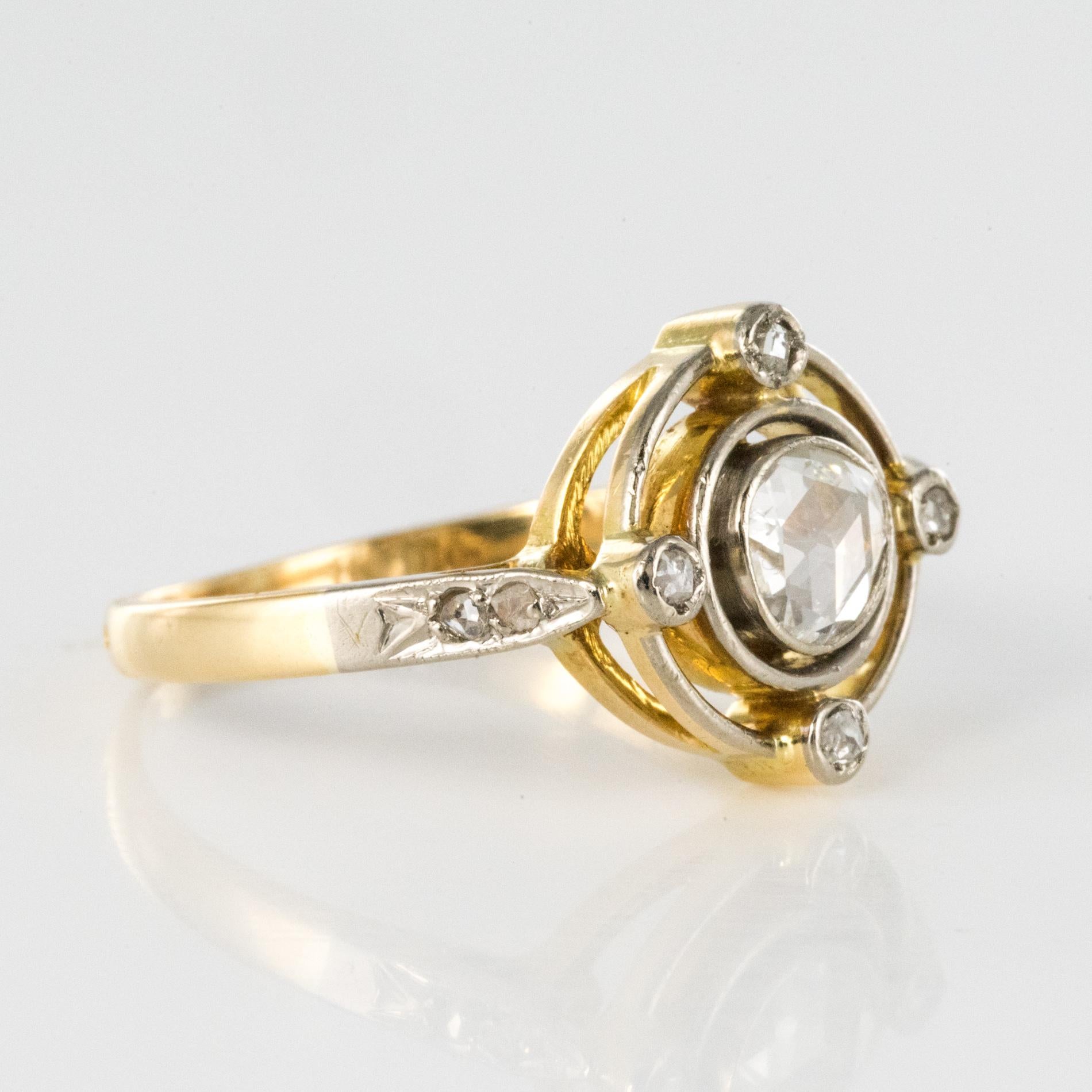 French 1890s 18 Karat Yellow Gold Rose-Cut Diamonds Ring 4