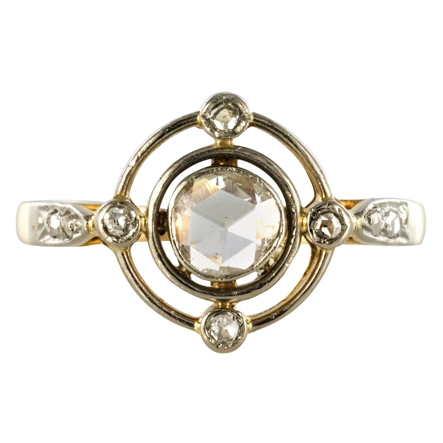 French 1890s 18 Karat Yellow Gold Rose-Cut Diamonds Ring