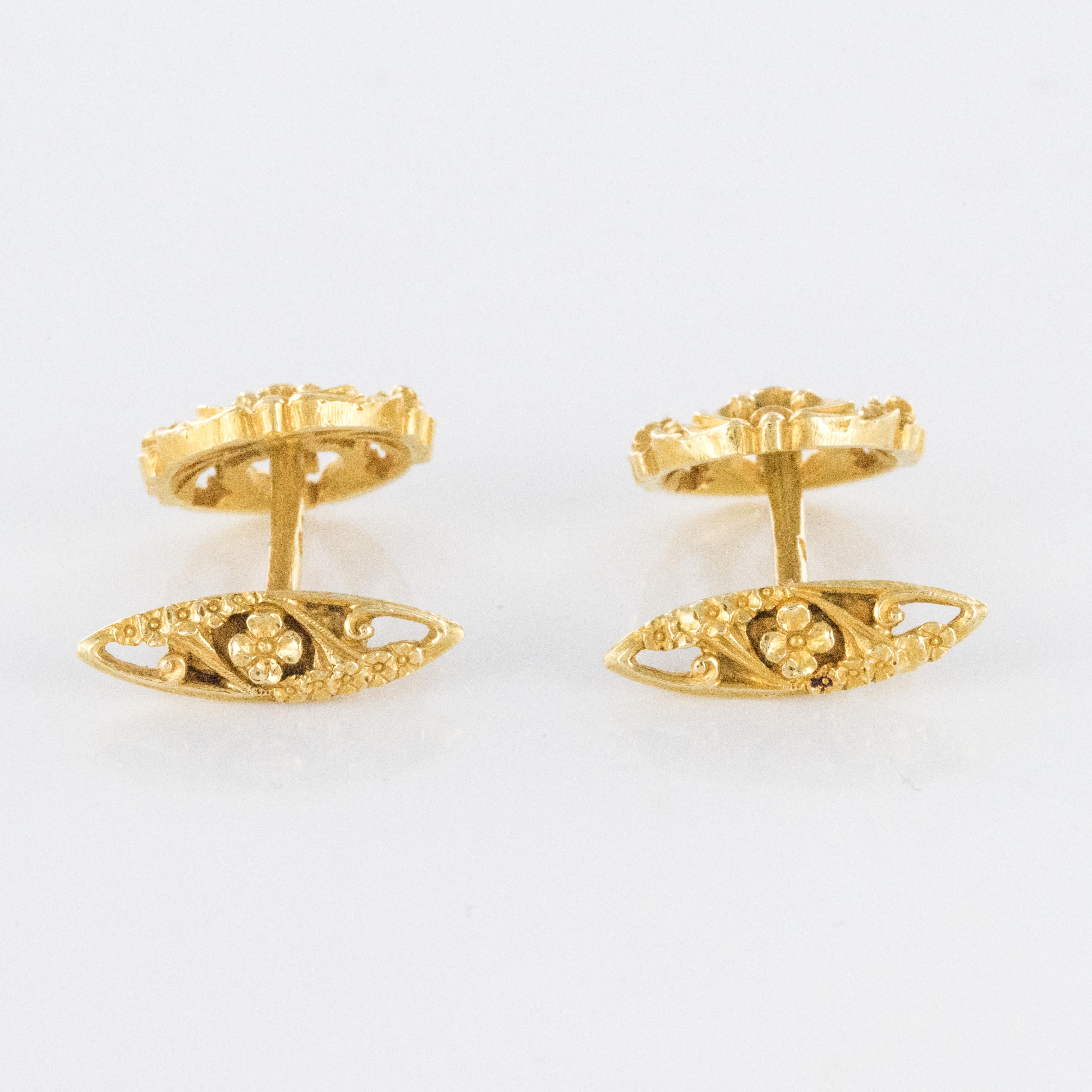 French 1890s Art Nouveau 18 Karat Yellow Gold Cufflinks 6