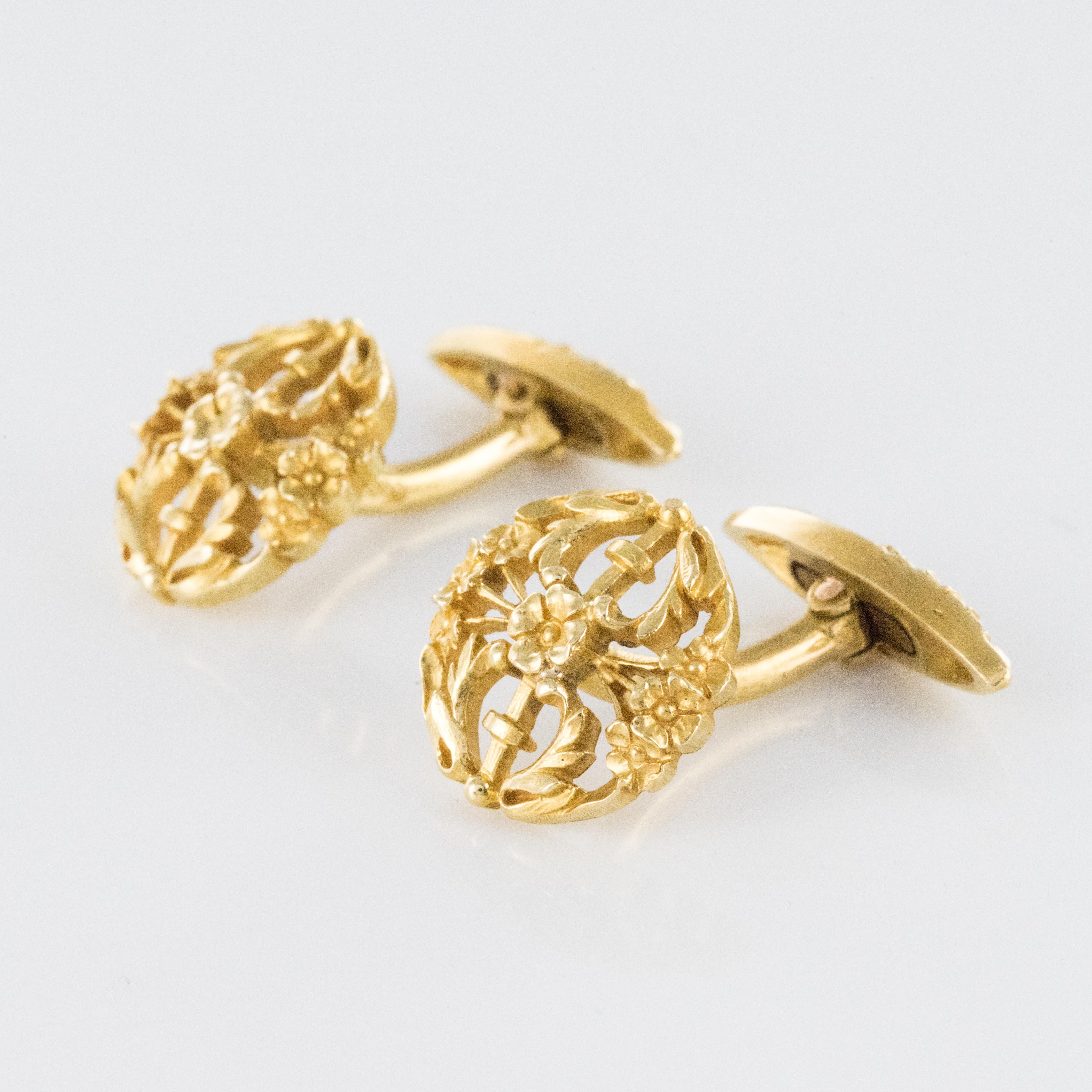 French 1890s Art Nouveau 18 Karat Yellow Gold Cufflinks In Good Condition In Poitiers, FR