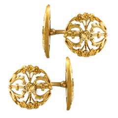 French 1890s Art Nouveau 18 Karat Yellow Gold Cufflinks