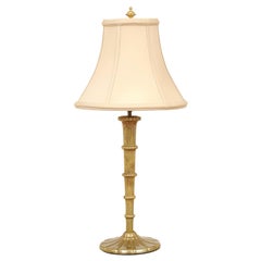 French 1890s Brass Candlestick Table Lamp with Reeded Motifs and Bell Shade