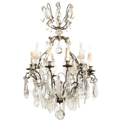 French 1890s Eight-Light Crystal Chandelier with Bronze Armature and Obelisks