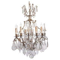 French 1890s Eight-Light Crystal Chandelier with Bronze Armature and Obelisks