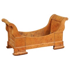 Antique French 1890s Empire Style Lit en Bateau Doll Bed with Out-Scrolling Accents