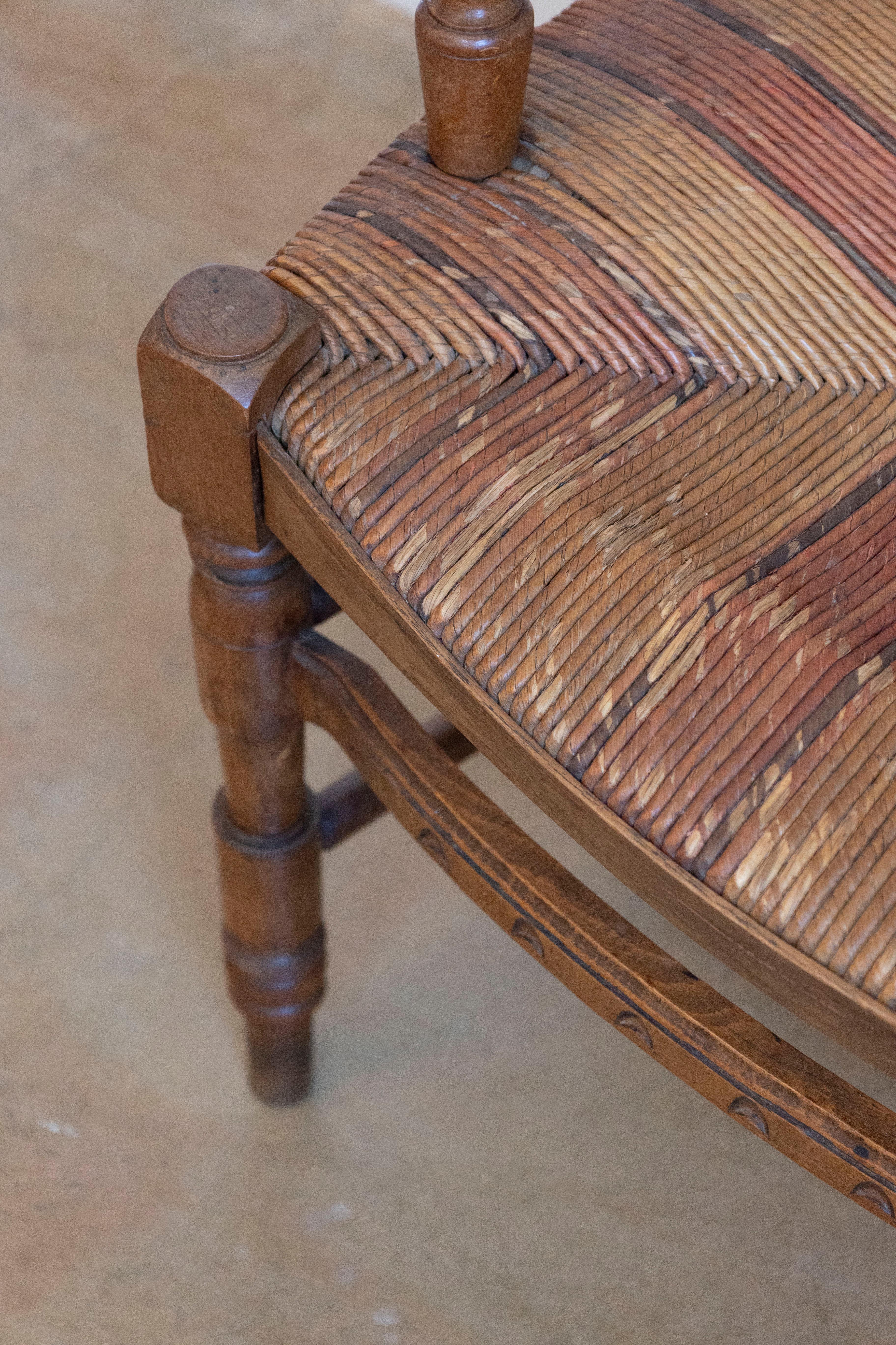 19th Century French 1890s Fruitwood Ladder Back Chairs with Straw Seats and Turned Legs For Sale