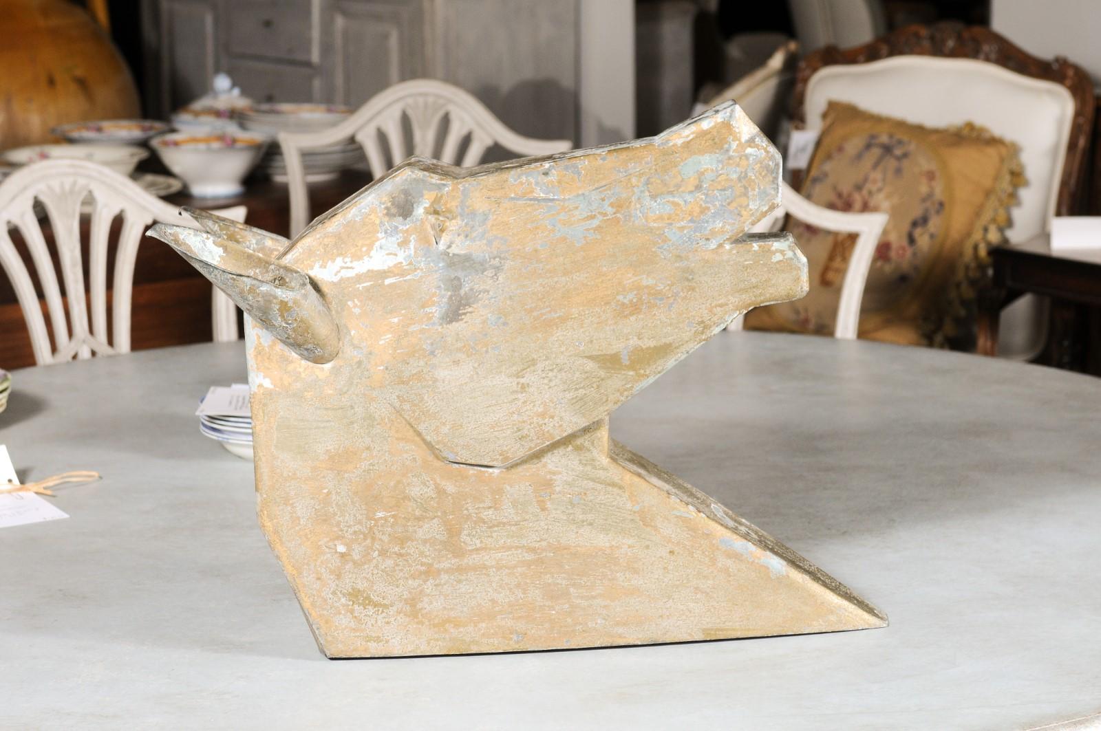 French 1890s Gilded Zinc Horse Head Sculpture with Angular Traits and Patina For Sale 5