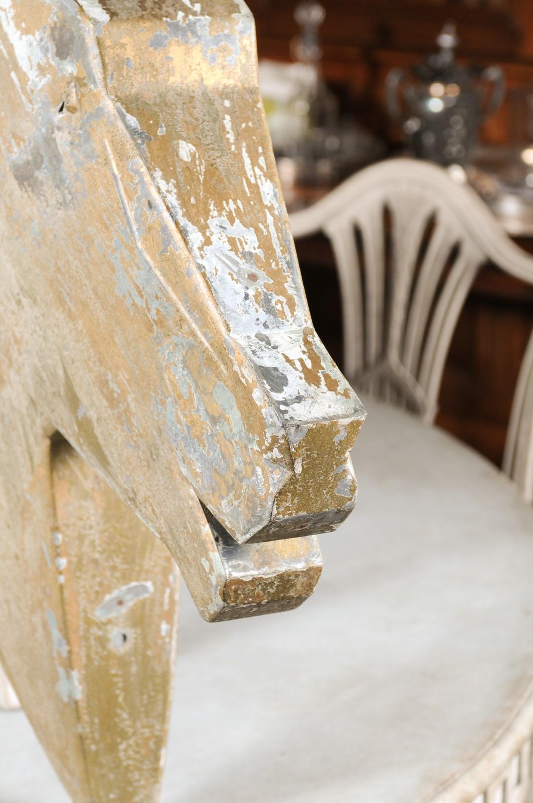 Gilt French 1890s Gilded Zinc Horse Head Sculpture with Angular Traits and Patina For Sale