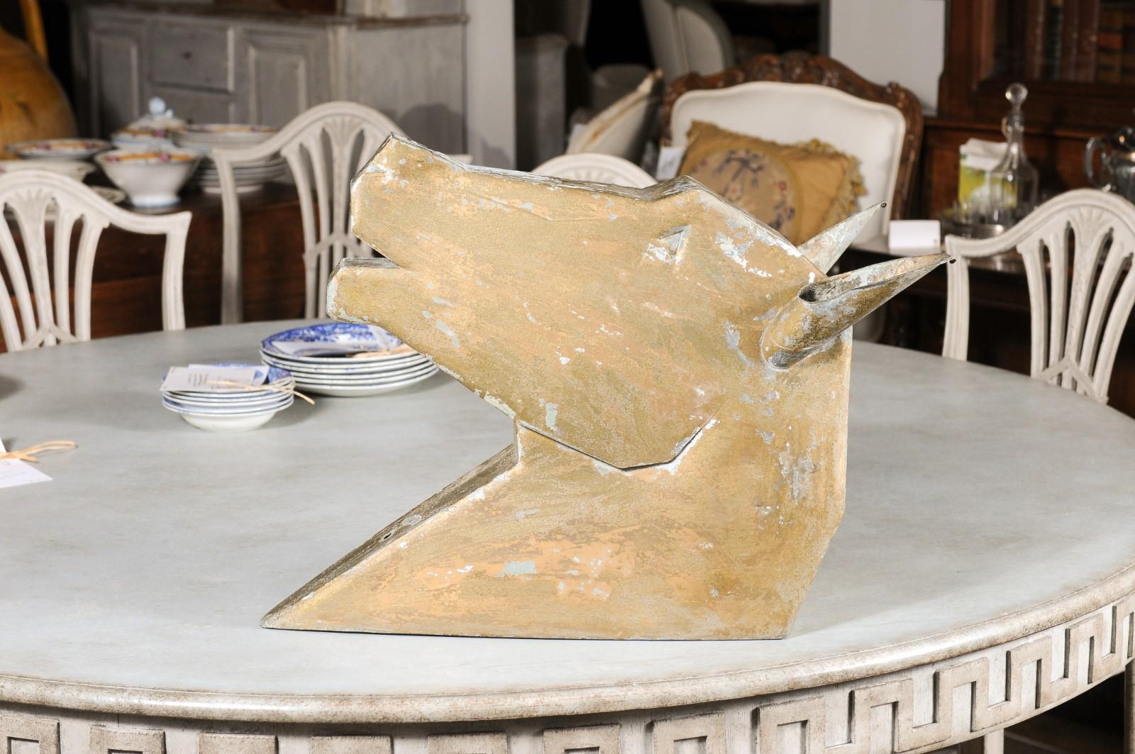 French 1890s Gilded Zinc Horse Head Sculpture with Angular Traits and Patina For Sale 3