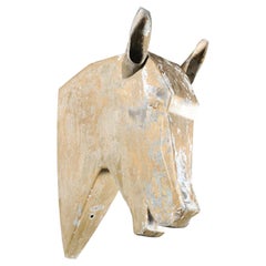 French 1890s Gilded Zinc Horse Head Sculpture with Angular Traits and Patina