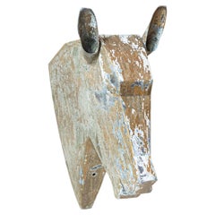 French 1890s Gilded Zinc Horse Head Sculpture with Angular Traits and Patina