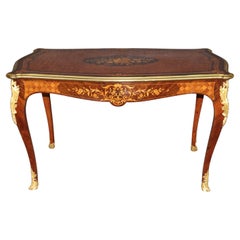 French 1890s Inlaid Louis XV Bronze Mounted French-Polished Writing Table Desk