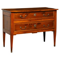 Antique French 1890s Louis XVI Style Commode with Gilded Molding and Fluted Side Posts