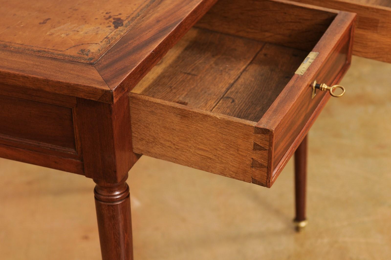 French 1890s Louis XVI Style Mahogany Two-Drawer Bureau Plat with Leather Top 2