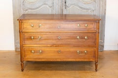 French 1890s Louis XVI Style Three-Drawer Commode with Rounded Fluted Side Posts