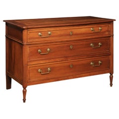 French 1890s Louis XVI Style Three-Drawer Commode with Rounded Fluted Side Posts