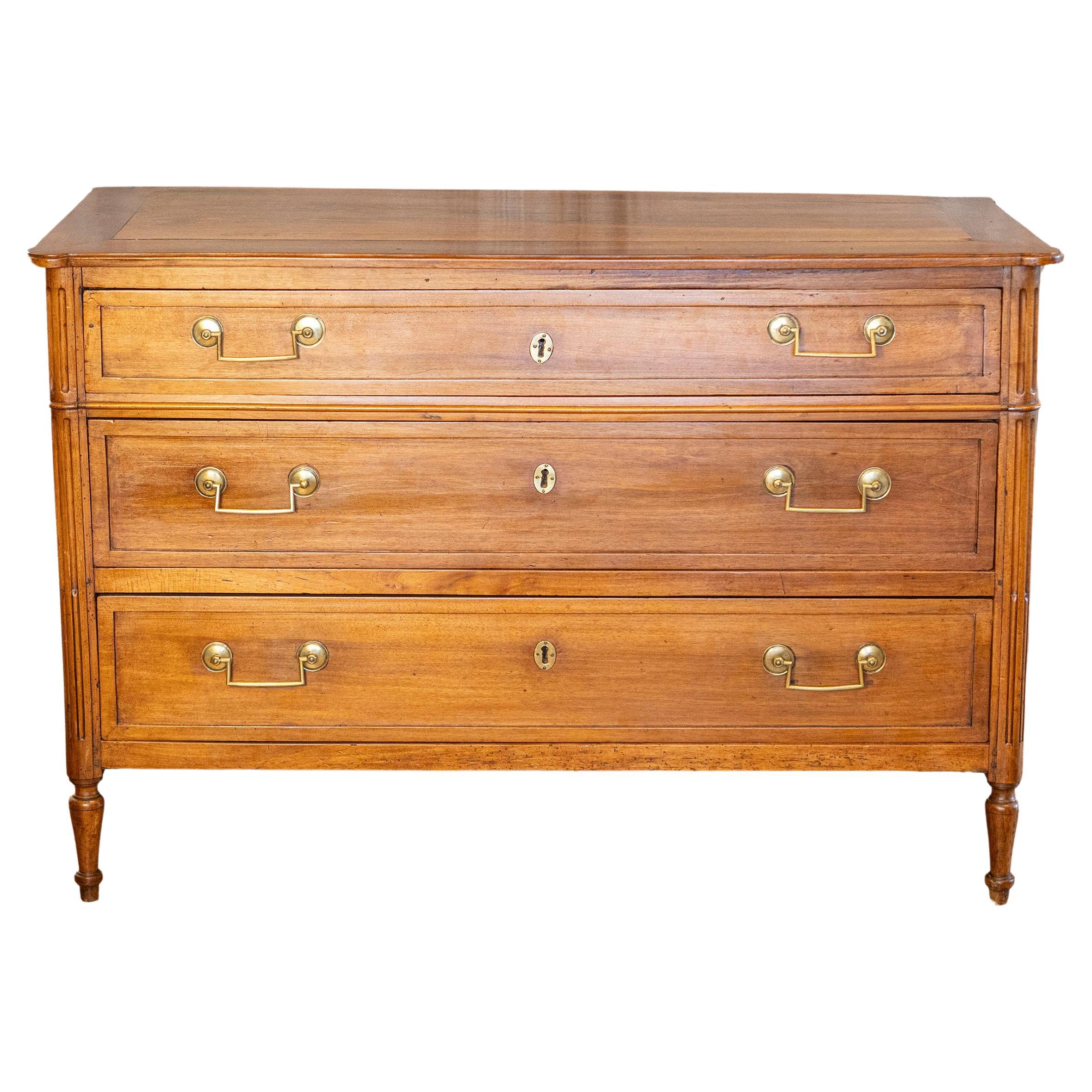 French 1890s Louis XVI Style Three-Drawer Commode with Rounded Fluted Side Posts