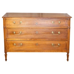 Antique French 1890s Louis XVI Style Three-Drawer Commode with Rounded Fluted Side Posts