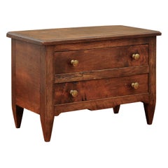 French 1890s Miniature Walnut Chest with Two Drawers and Tapered Legs