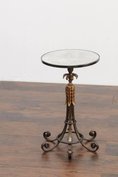 French 1890s Napoleon III Style Iron and Gilt Metal Drink Table with Foliage