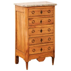 French 1890s Neoclassical Style Five Drawer Lingerie Chest with Faux Marble Top