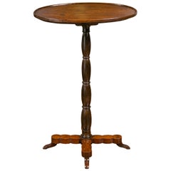 French 1890s Oval Top Walnut Guéridon Side Table with Turned Pedestal Base
