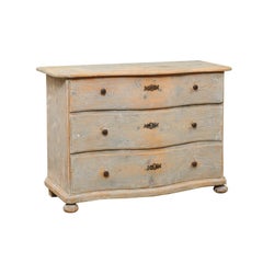 French 1890s Painted Pine, Serpentine Front Three-Drawer Commode with Bun Feet