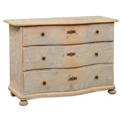 French 1890s Painted Pine, Serpentine Front Three-Drawer Commode with Bun Feet