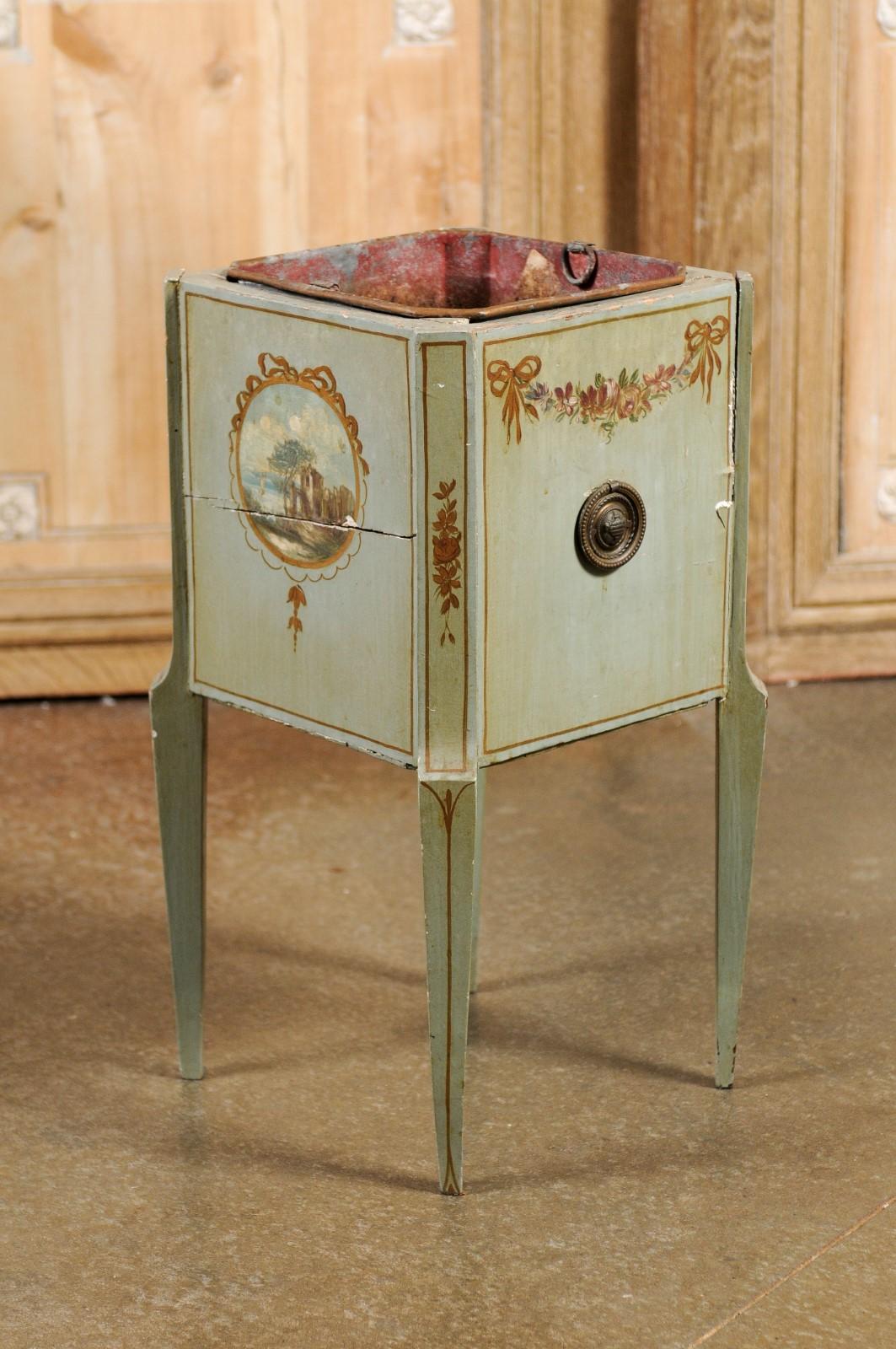 French 1890s Painted Wood Planter with Landscapes in Ribbon-Tied Medallions 4