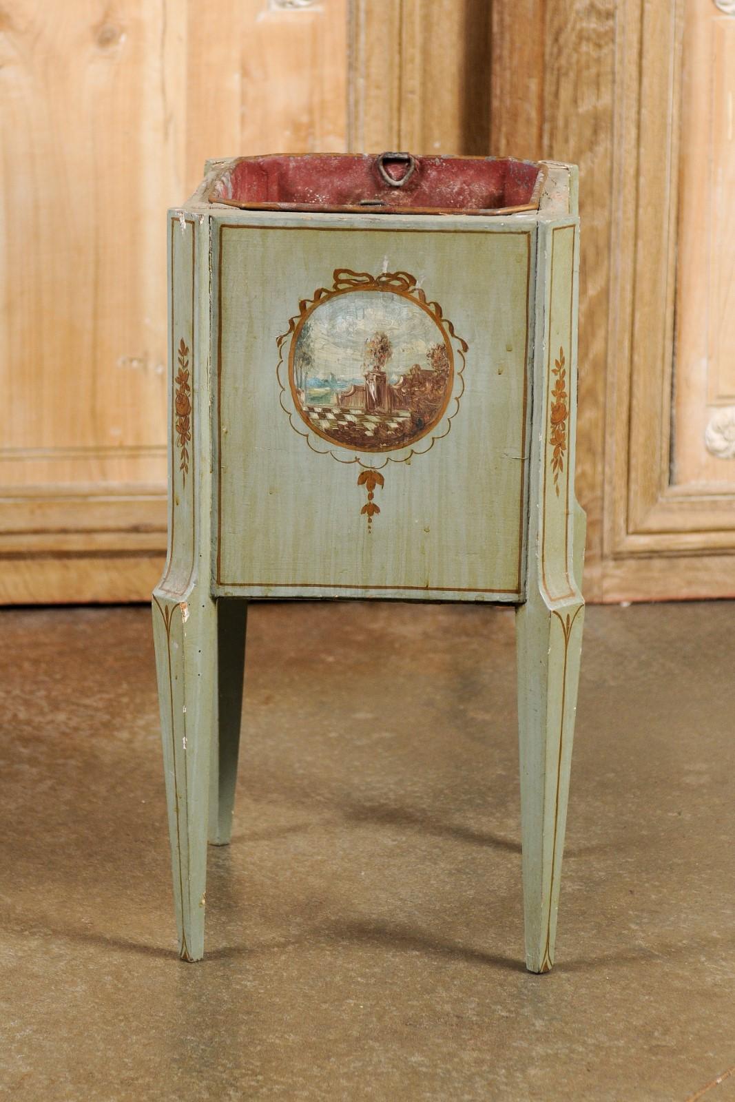 French 1890s Painted Wood Planter with Landscapes in Ribbon-Tied Medallions For Sale 1