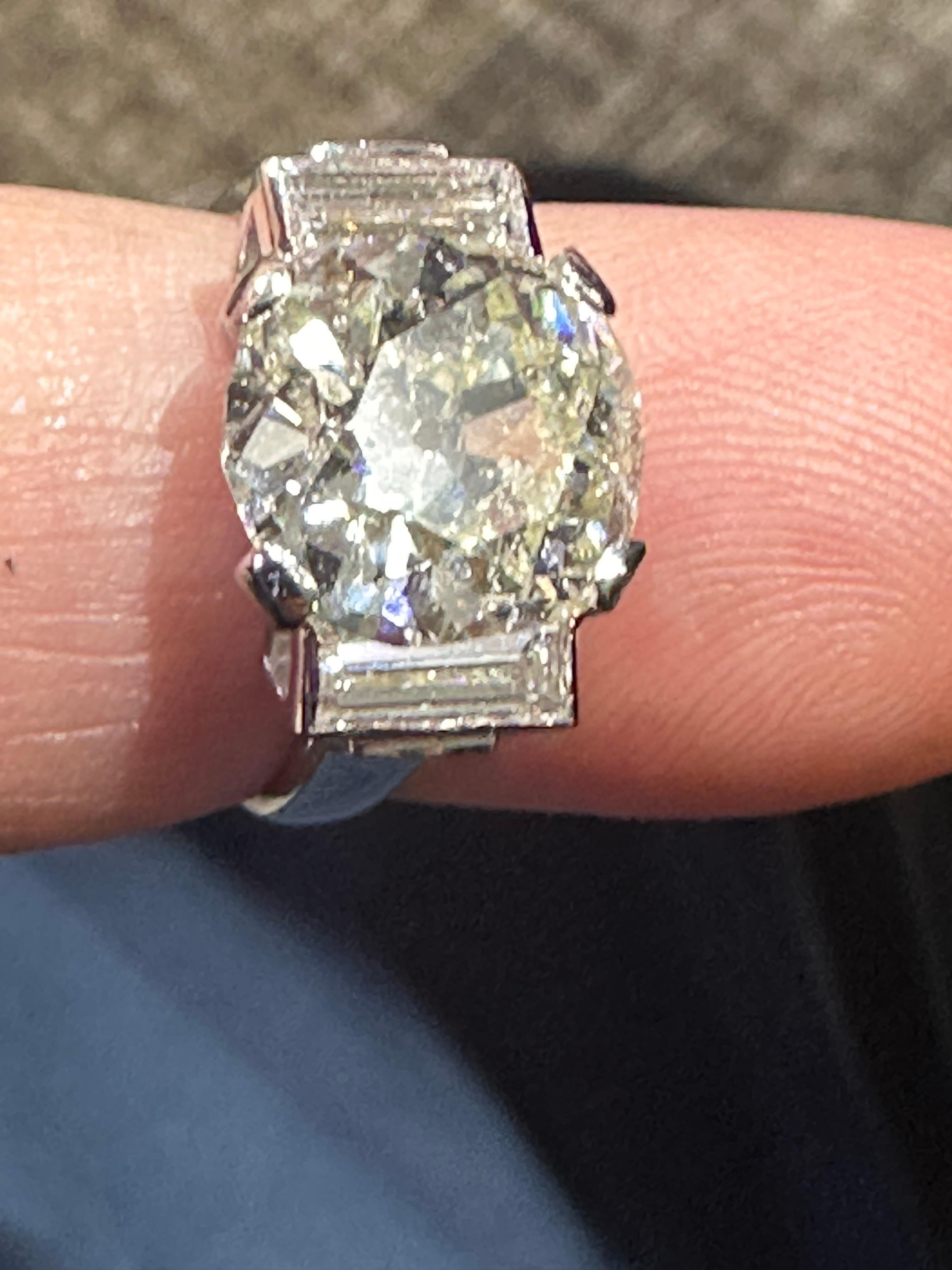 French 1890's platinum ring with old mine cut 4.82 ct centre stone  For Sale 4