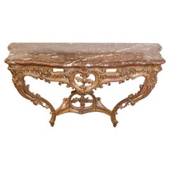 French 1890s Rococo Style Carved Giltwood Console Table with Floral Décor