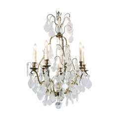 French 1890s Six-Light Crystal Chandelier with Obelisks and Brass Armature