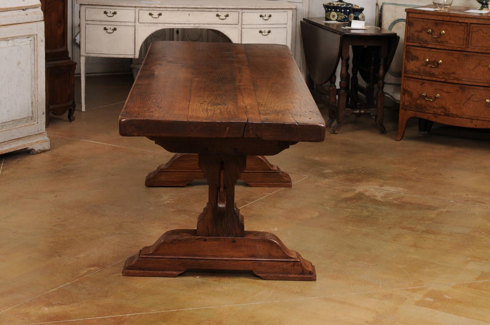 French 1890s Solid Oak Long Monastery Table with Trestle Base  5