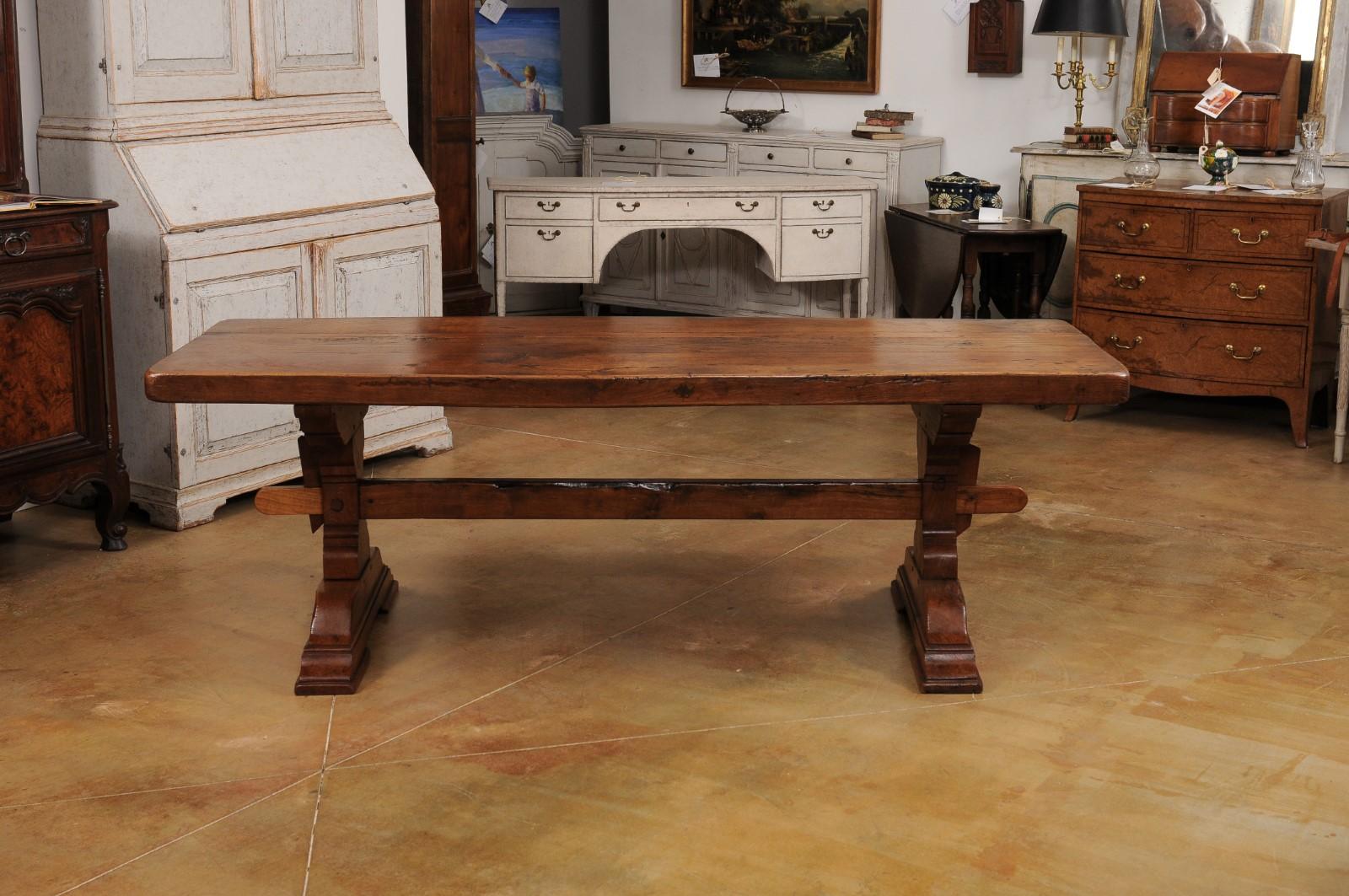 French 1890s Solid Oak Long Monastery Table with Trestle Base  7