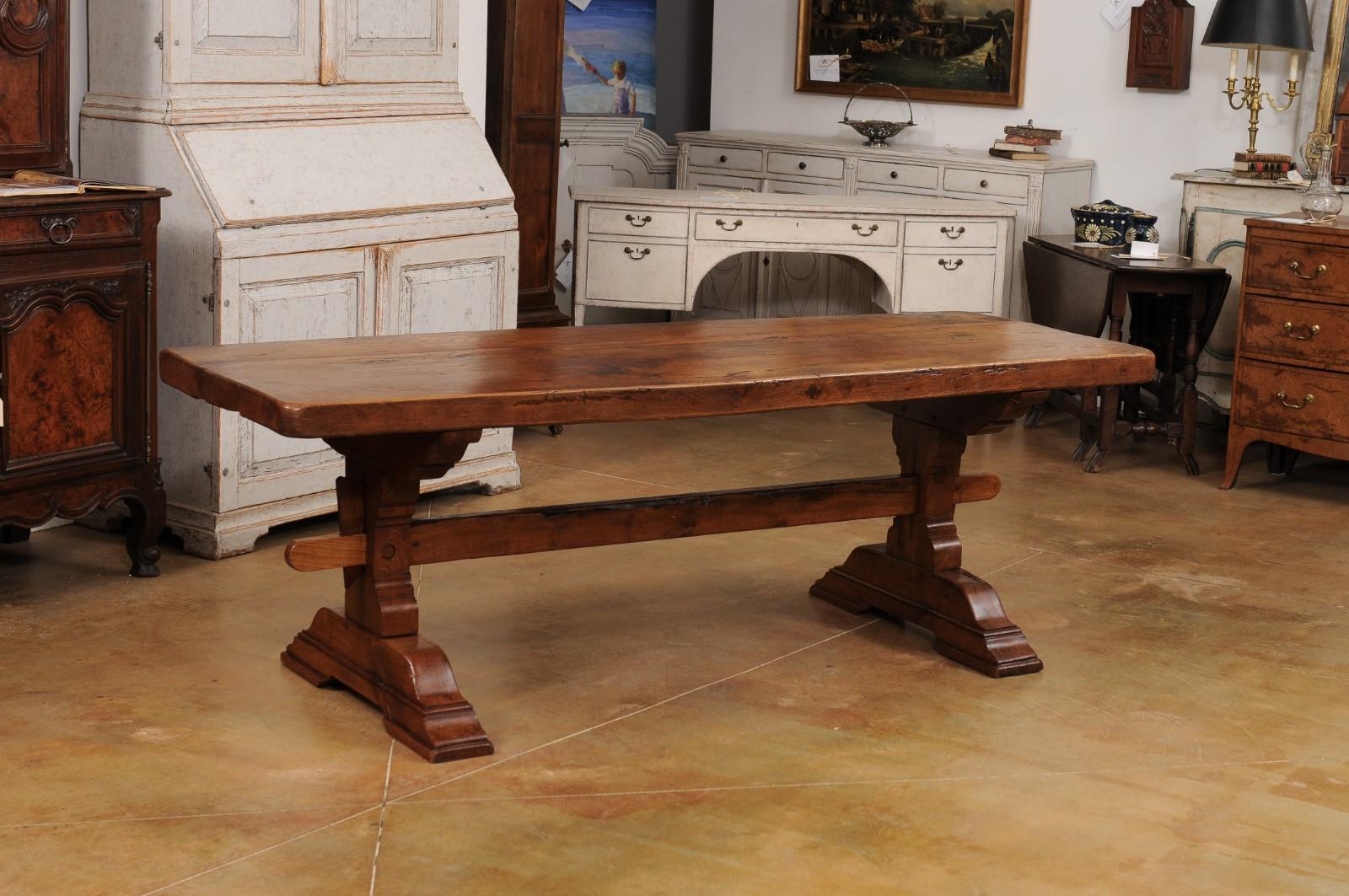 Carved French 1890s Solid Oak Long Monastery Table with Trestle Base 