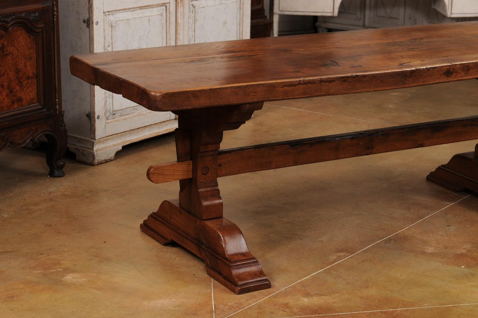 French 1890s Solid Oak Long Monastery Table with Trestle Base  In Good Condition In Atlanta, GA