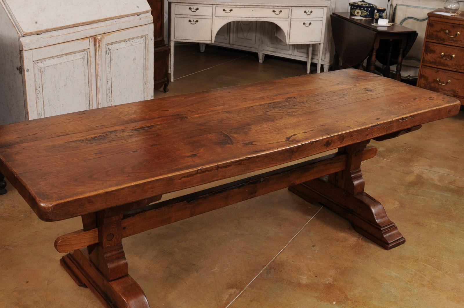 19th Century French 1890s Solid Oak Long Monastery Table with Trestle Base 