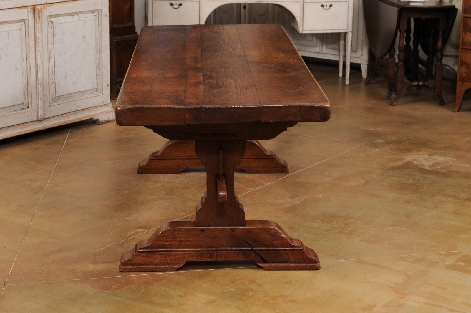 French 1890s Solid Oak Long Monastery Table with Trestle Base  1