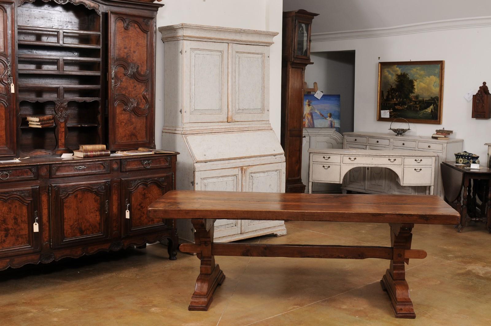 French 1890s Solid Oak Long Monastery Table with Trestle Base  3