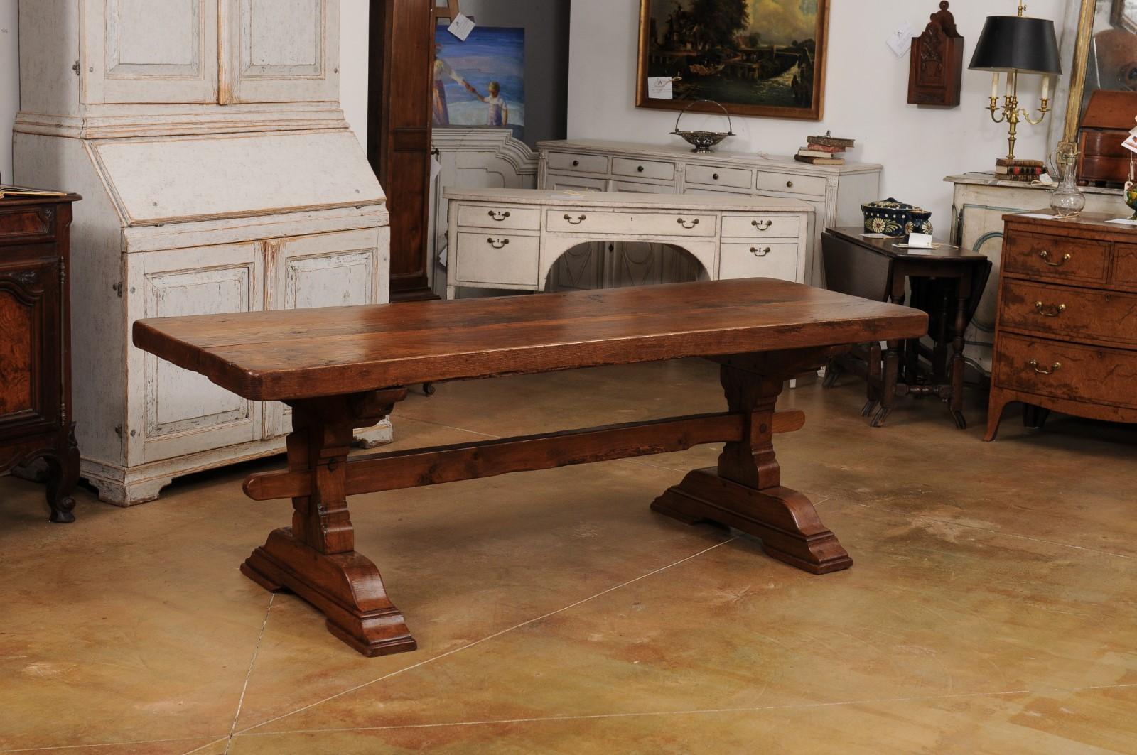 French 1890s Solid Oak Long Monastery Table with Trestle Base  4