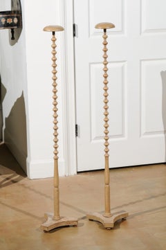 French 1890s Tall Hat Stands with Spool Style Motifs and Tripod Bases, Sold Each