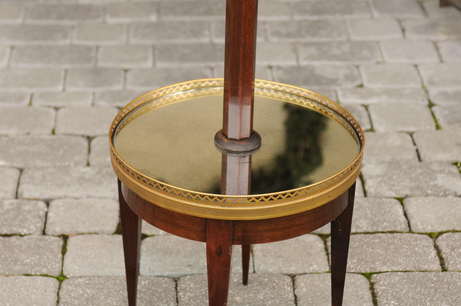 19th Century French 1890s Tiered Dumbwaiter Mirrored Table with Pierced Brass Galleries For Sale