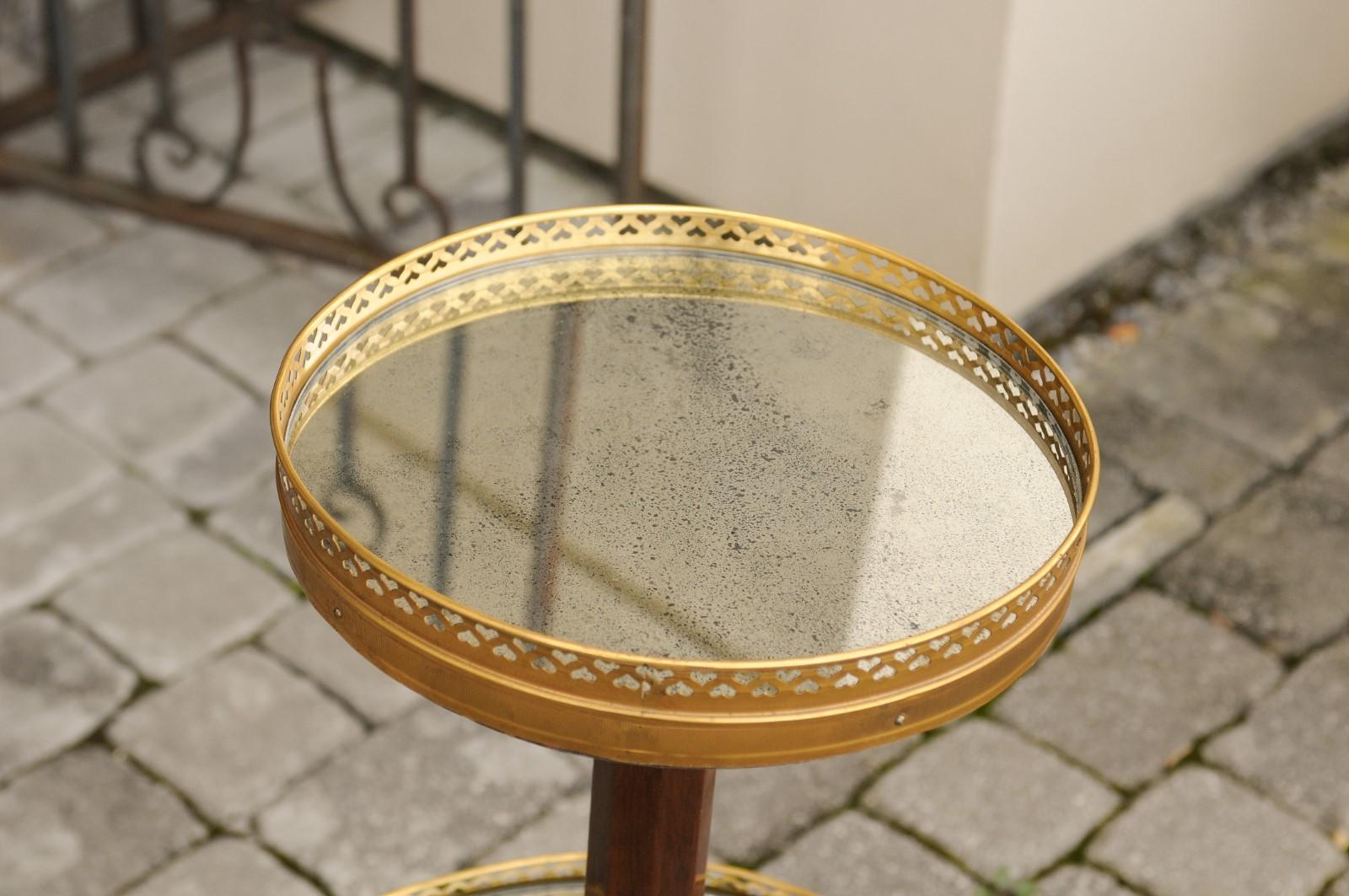 French 1890s Tiered Dumbwaiter Mirrored Table with Pierced Brass Galleries For Sale 2