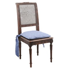 French 1890s Walnut Child's Chair with Cane Accents and Blue Upholstered Cushion