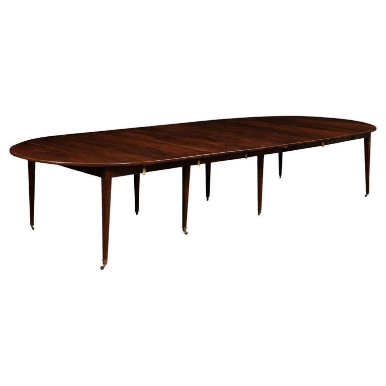 French 1890s Walnut Oval Extension Dining Room Table with Five Leaves ...