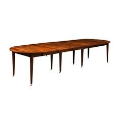 French 1890s Walnut Oval Extension Dining Table with Five Leaves, Tapered Legs